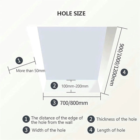 Detailed diagram showing hole size measurements for the Heavy Duty Electric Pull Down Attic Stairs Folding Loft Ladder.