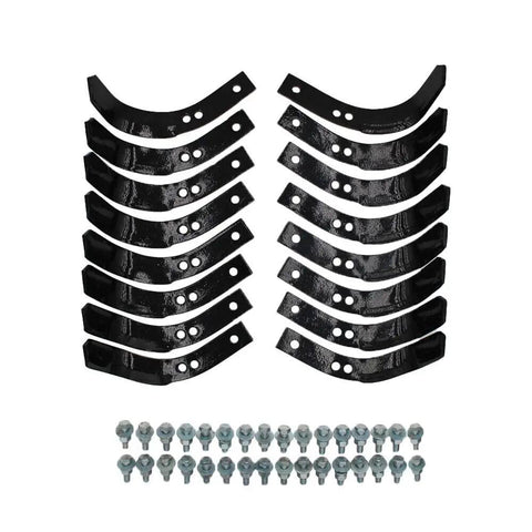 16 Tine Replacement Set For Rear Tine Tillers With Hardware 108802 Fits MTD Sears Craftsman, black tines with bolts displayed