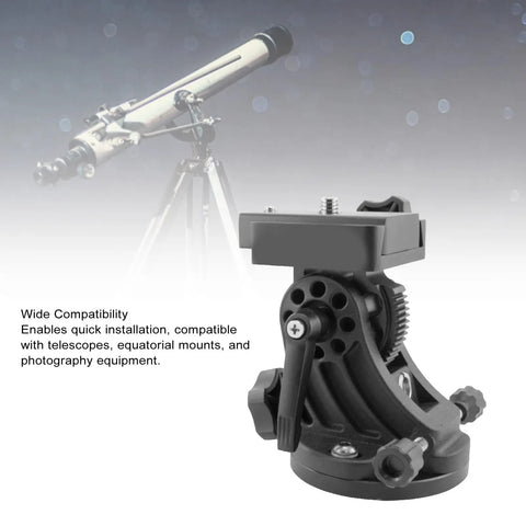 Pro Grade Aluminum Equatorial Telescope Mount With 0 To 70 Degree Tilt Wedge Latitude Base, focusing knobs visible.