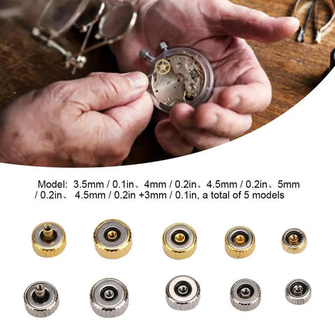 Copper Watch Crown Screws Replacement Parts Kit For Tiny Screws And Back Opener Tools, various sizes shown for watch repair.