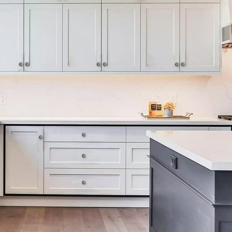 Modern kitchen with cabinets featuring 10 Pack 2.5 Inch Brushed Satin Nickel Cabinet Knobs With Backplates For Cabinets And Drawers