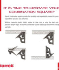 Collection of Starrett combination squares with steel rulers for precision measurements in carpentry and metalworking.