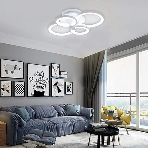 Modern Metal And Acrylic LED Flush Mount Ceiling Light With 56W Power, 3000K To 6500K CCT in living room setting