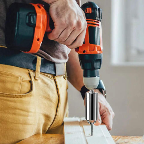 Man using power drill with Universal Socket Tool Set With Power Drill Adapter 7 To 19 mm Gift For Him on wooden plank