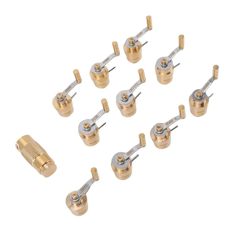 Brass Watch Winder Tool Set For 7750 2892 2836 Movements DIY Horology Gear, 11 brass pieces with hand cranks for repair.