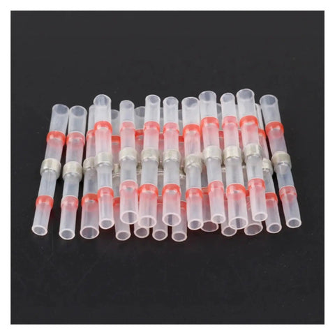 75 Piece Solder Seal Heat Shrink Butt Terminals Kit For Electricians And Mechanics To Seal Wires With Waterproof Sleeves And Crimp Connectors That Are Super Tough And Ready To Hook Up Anytime You Need A Reliable Cable Joint That Stays Secure., clear heat shrink butt terminals with red rings
