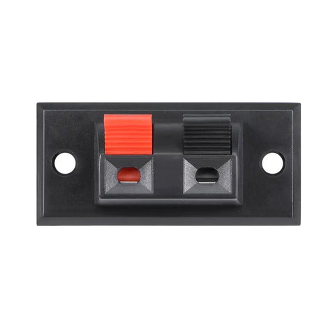 Pro Grade Spring Loaded Speaker Terminal Blocks Featuring Slick Push Release Connectors For No Sweat Custom Audio Wire Hookups And Rock Solid Dual Pin Jack Wiring, black and red terminal block.