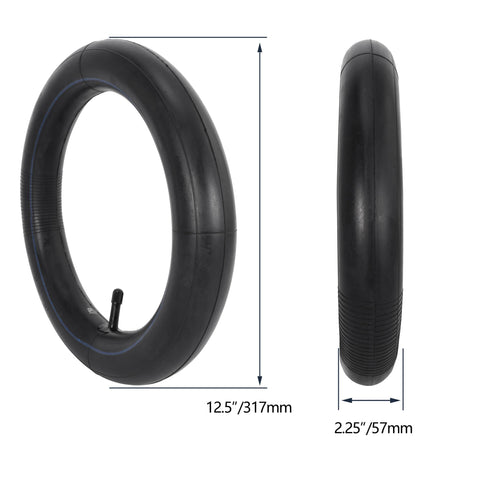 Two Pack 12 5 X 2 25 Bike Inner Tubes 1 2 mm Extra Thick Butyl Rubber Heavy Duty Flat Resistant Tubes For Kids Bmx And Strollers, showing dimensions.