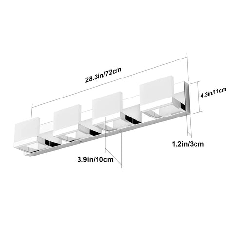 Sleek Four Light LED Vanity Light Chrome Bathroom Fixture With Up And Down Lighting Wall Mount dimensions illustration