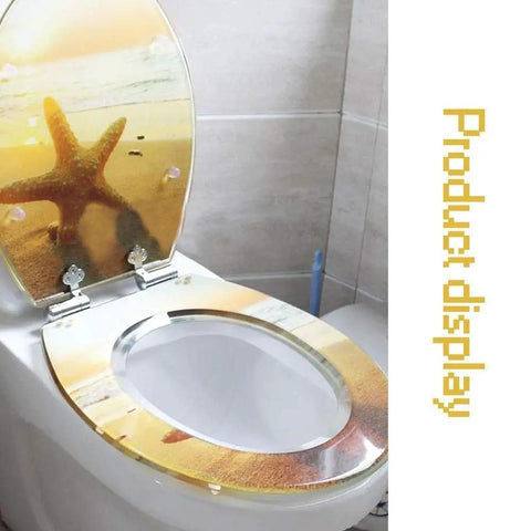 Top Shelf Elongated Toilet Seat With Soft Close Slow Closing Lid Made Pretty Dang Durable From Quality Resin And Using Smooth Stainless Steel Hinges To Skip All The Slamming Nonsense For Quick Cleaning, featuring starfish design.