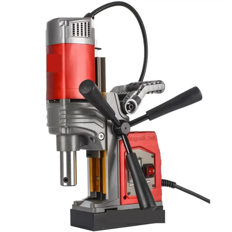 Magnetic Drill Press for Core Drilling and Metal Hole Cutting, portable tool with sturdy magnetic base and handles.