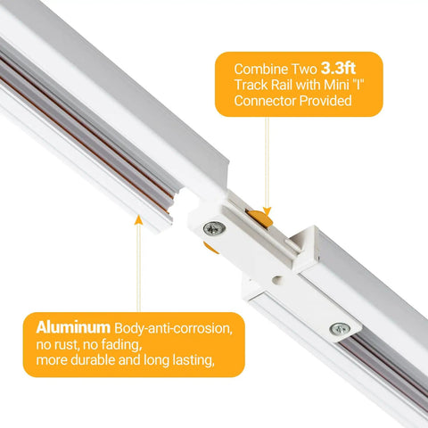 Connector joining aluminum track rails for Five Color Adjustable Eight Light LED Track Lighting Kit With Six Point Six Foot H Type Rail.