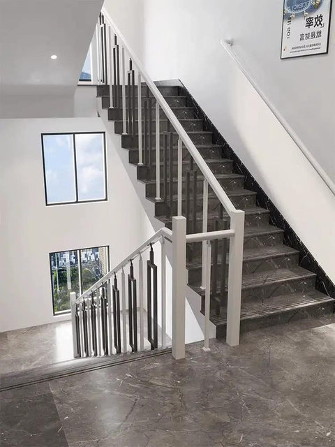 Heavy Duty Black Wrought Iron Balusters For Stairs Bring No Sweat Diy Assembly and Tough Outdoor Shielding displayed on staircase.