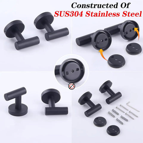 Rock Solid Stainless Steel Towel Hook Wall Mounted Two Pack Brushed Finish SUS 304 Rustproof Coat Rack For Bathroom And Kitchen Modern Hotel Style Easy Install with installation hardware
