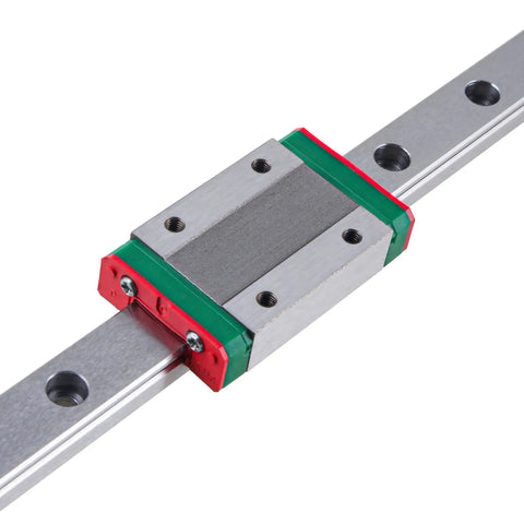 350mm Linear Rail Guide With H Type Carriage Block For 3D Printers And CNC Machines, heavy duty steel rail and carriage block close-up.