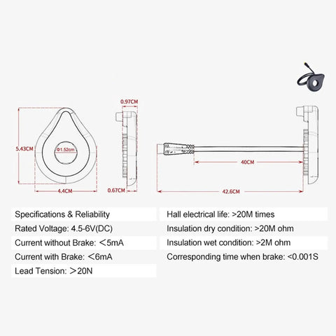 Electric Bike Pedal Assist Sensor With 12 Magnets And Dual Hall Sensors, Left Side PAS Sensor For E Bikes, Technical Diagram