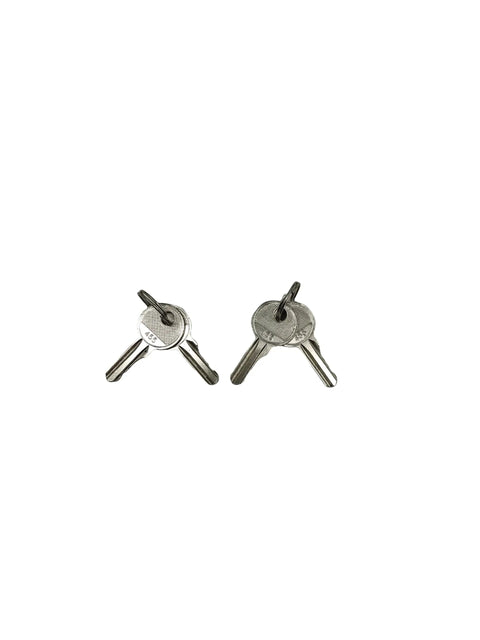 Premium Straight Shooter 455 Ignition Key Set Including Four Pieces to Keep Your Heavy Rig Running Smooth Compatible With Genie Skyjack And Bobcat Models 21982 And 21982GT For No Sweat Daily Work, two ignition keys shown.