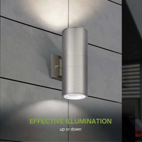 Two Light Outdoor Wall Light Fixtures Dope Dual Up Down Cylinder Sconce 120V E26 Sockets Weatherproof Steel Exterior Lighting