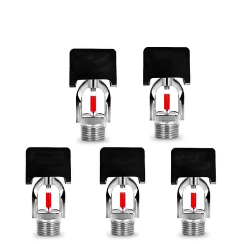 Heavy Duty Fire Sprinkler Head Five Pack With Slick Chrome Plated Brass Construction And Speedy 155 Degree Glass Bulb Activation for emergency coverage, showing five detailed units.