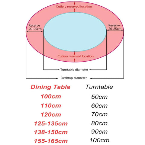 Diagram showing dimensions for Round Tempered Glass Lazy Susan Turntable With Slick Silent Swivel Base Hella Spacious 90cm
