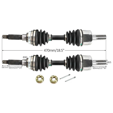 Complete 4WD Go Kart Transmission Kit With CV Axles Differential Reverse Gearbox Swing Arms Hubs Knuckles Brake Calipers Rotors And Drive Shaft For ATV UTV Quad Buggy 4 Wheelers showing two 470mm CV axles with bolts and dimensions.