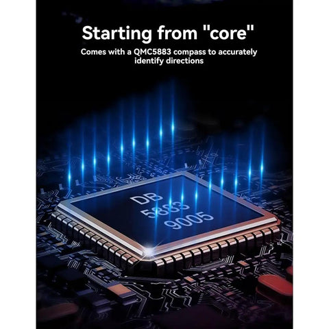 M80 Pro GPS Module With QMC5883 Compass For FPV Racing Drones, circuit board close-up with digital components glowing