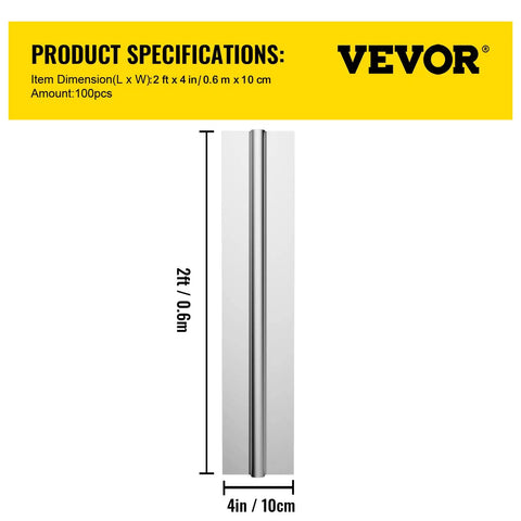PEX Radiant Floor Heat Transfer Plates 100 Pack, Aluminum Two Foot Long Plates for One Half Inch Tubing image showing dimensions.