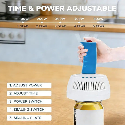 Pro Grade Handheld Bottle Cap Sealer Matches 20 To 100 mm Flat Caps Features five power levels with adjustable timer.