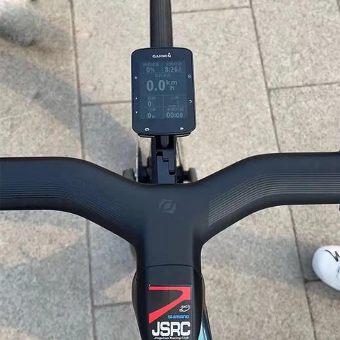 Top view of bike stem and handlebar mount for Garmin Edge, compatible with Scott Foil Addict, Syncros Creston IC SL handlebars.