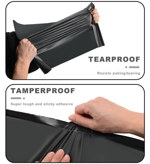 12x15.5 Inch Biodegradable Shipping Bags 50 Count Compostable Poly Mailers With Eco Friendly Packaging Envelopes shown as tearproof and tamperproof
