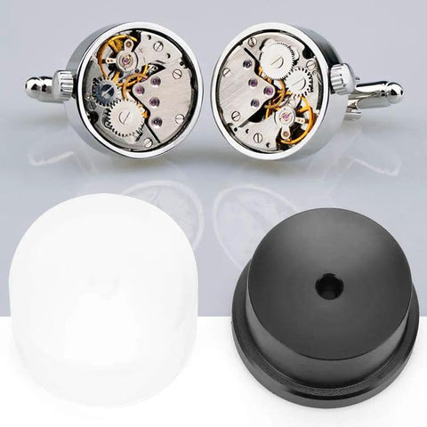 Pro Grade Mainspring Barrel Close Tool For Watch Repair; black and white plastic winder parts; gear mechanism visible