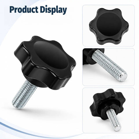 Kickass 10 Pack Black Star Knurled Thumb Screws featuring precision 1/4-20 thread size with black star grip for clamping.