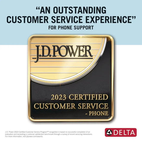 J.D. Power 2023 Certified Customer Service award for phone support by Delta, featuring gold and black design.