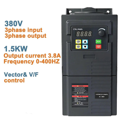 Kickass 3 Phase VFD Inverter For Industrial Gear At 380V High Output With Beefy Heavy Duty Design From 1.5KW Up To 5.5KW For Smooth Soft Starts And Fast Speed Control Plus Easy Install Durable Build For Pro Setup Grab Performance. 380V 1.5kW VFD drive front view