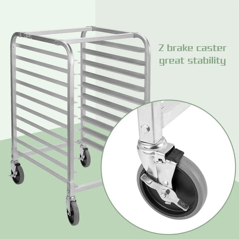 Mobile 10 Tier Bun Pan Rack With Wheels, Heavy Duty Aluminum Sheet Pan Rack Holds 10 Full Size Or 20 Half Size Pans, 90 Lb Per Shelf