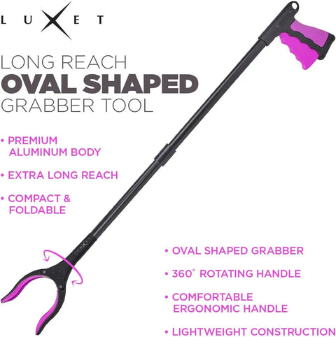 2 Pack Long Reach Reacher Tool With Foldable 19 Thirty Second Inch Tip Magnetic Claw Grabber For Easy Pick Up Lightweight Trash Picker Strong Grip Reaching Aid For Elderly Pink
