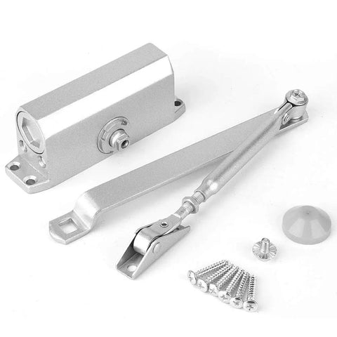 Adjustable Hydraulic Door Closer For 25 To 35 Kg Doors, Fire Rated Overhead Mount With Bracket, silver components