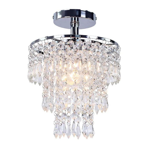 Small Three Tier Crystal Chandelier LED Pendant Light With Dope Raindrop Crystals Chrome Finish For Bedroom Hallway
