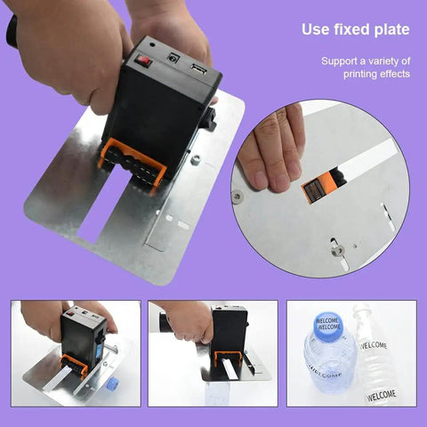 Handheld inkjet printer on a metal plate, demonstrating quick printing for labels, part of the Straight Up Portable Handheld Inkjet Printer With Quick Drying Ink And Smooth Touchscreen For Dead On Date Label Printing A Killer Tool For Anyone Wanting Hassle Free Quick Prints.
