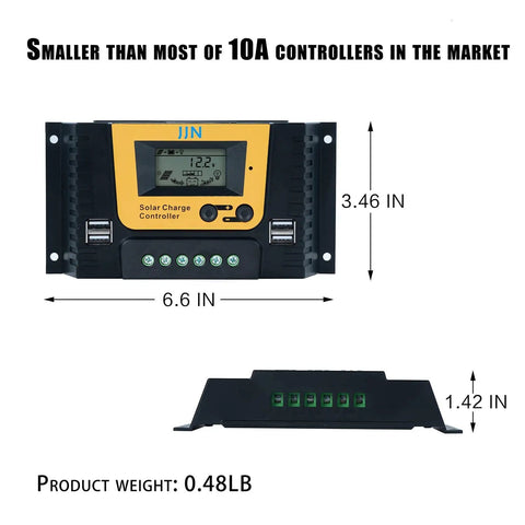 100 Watt Solar Panel Accessory Kit With 20A PWM Charge Controller Mounting Brackets And Cables For RV Camper Marine Boat Off Grid Systems Ready For Quick Setup And Reliable Power 12V Or 24V - 20A PWM charge controller dimensions and weight displayed.