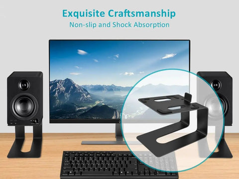 Metal Tilted Desktop Speaker Stands Risers Pair With Anti Vibration Pads Elevating Bookshelf Speakers And Studio Monitors Up To 33 Lbs