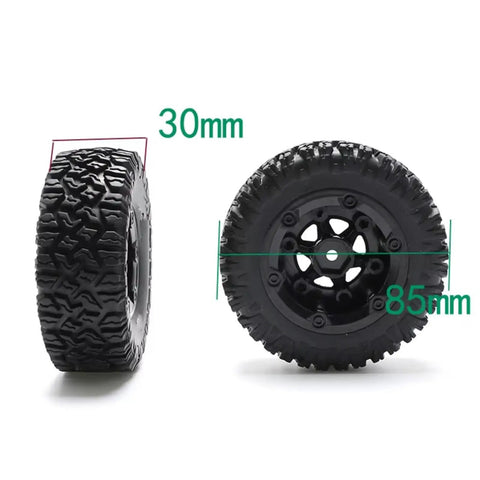 Rad RC Upgrade Spare Parts For 1/14 Scale Drift Cars 85mm front and rear tire wheels, black rubber texture, two-pack shown