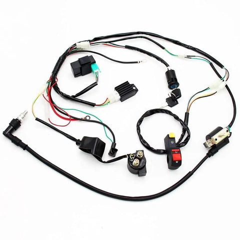 Full Wiring Harness Loom With Solenoid Coil Regulator For 50cc 70cc 90cc 110cc And 125cc Dirt Pit Bikes And Quad ATVs Electric Start Engine Kit.