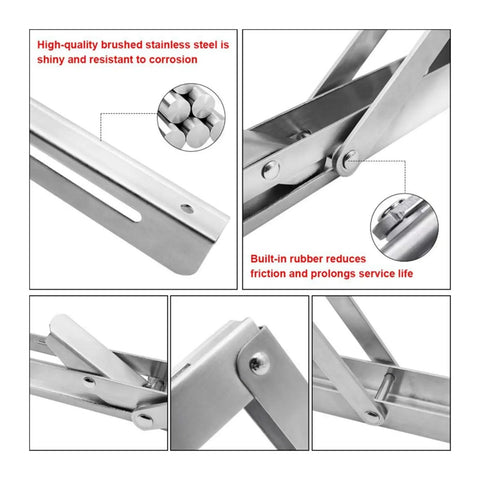 Heavy Duty Stainless Steel Triangle Bracket Set 2 Pack with 136kg Load Capacity, showing brushed steel and rubber components.
