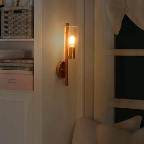 Dope Dark Gold Wall Sconce With Seedy Glass Shade For Bathroom And Hallway, Handmade Textured Gold Finish Vanity Light