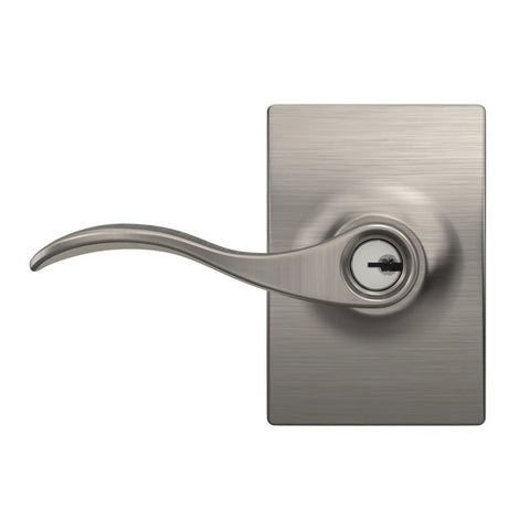 Accent Lever With Century Trim Keyed Entry Lock In Satin Nickel, Reversible For Left Or Right Swing Doors, Self Aligning Screw Holes