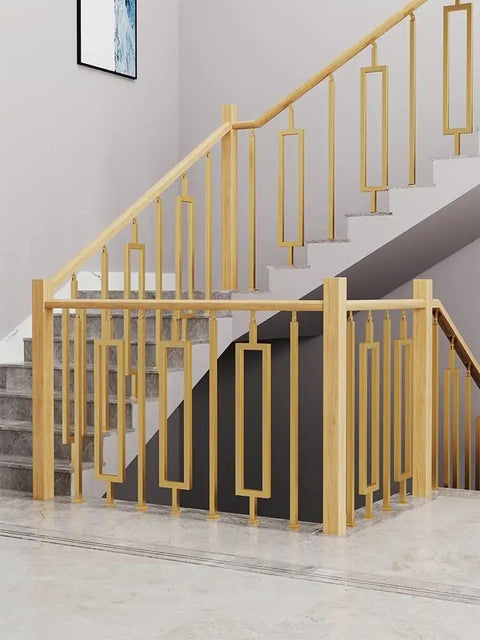 30 Pack Top Shelf Steel Balusters And Full Railing Kit For Decks Porch Stairs Backyard Fencing Rust Proof Outdoor Spindle Post Setup For Chill Weekend Builds, modern wooden staircase railing with geometric design.