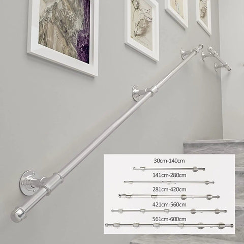 Heavy Duty Wrought Iron Hand Rails For Stairs Indoor Outdoor Galvanized Steel Safety Banister With Rust Proof Coating No Sweat Wall Mount Hardware Helluva Secure Grip For Seniors And Little Ones 19 Ft, mounted along a staircase.
