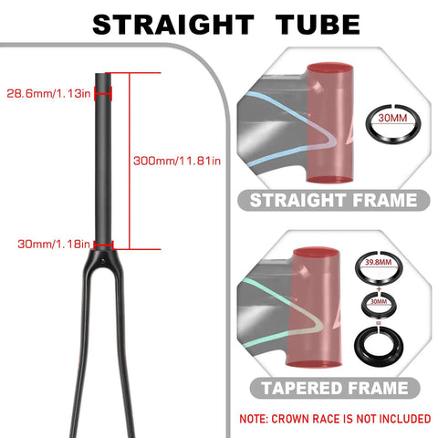 Diagram of Ultra Light Full Carbon Fiber Road Fork 28.6mm 700C 1-1/8 Straight Threadless With 9mm QR 35mm Offset C Type