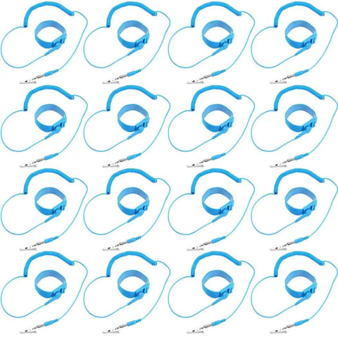 Sixteen Pack Anti Static Wrist Straps with Ground Wire and Adjustable Cords for Electronics ESD Protection, blue stretchy band